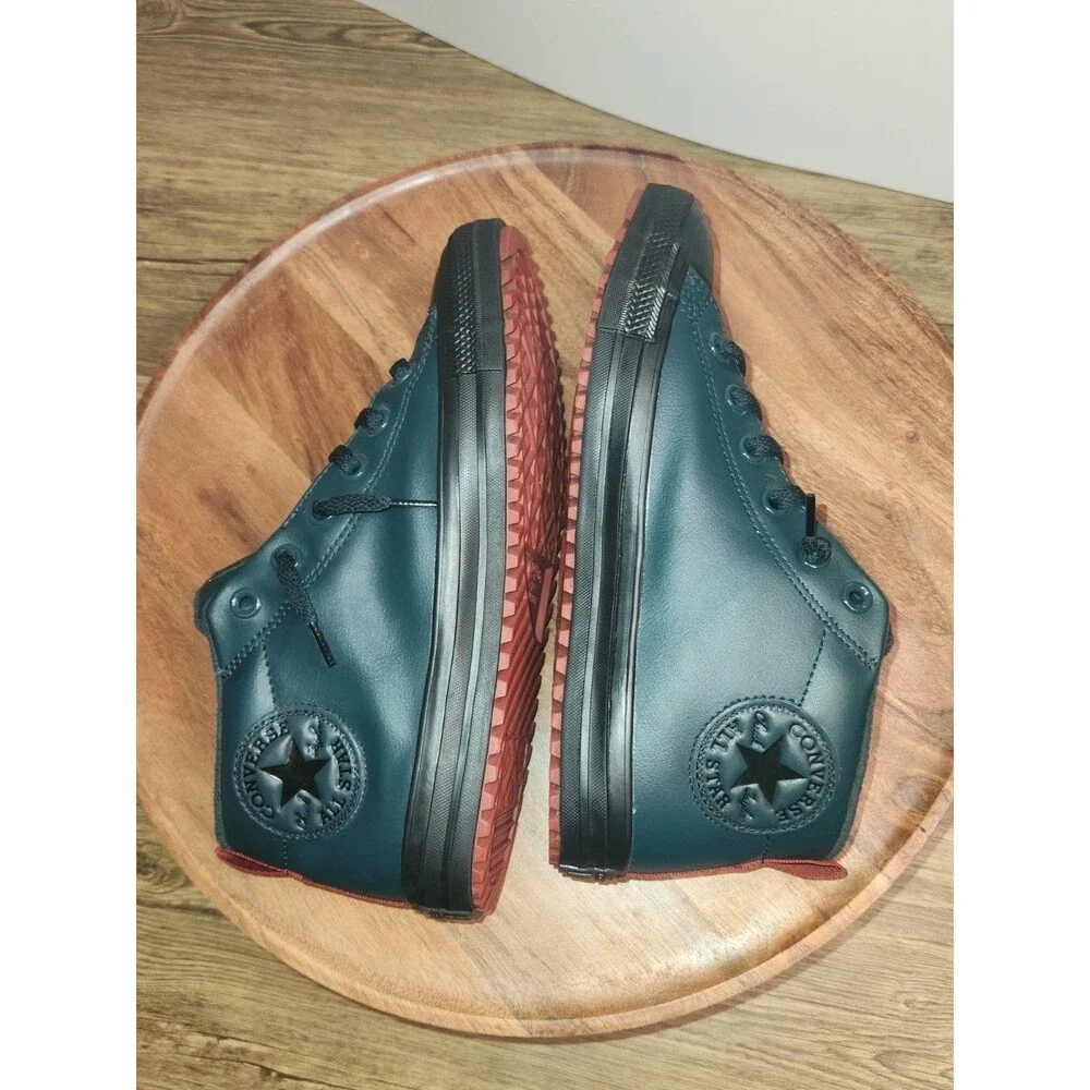 Converse Chuck Taylor All *Mid Top snkrs green leather, red heel, US Junior Sz 6